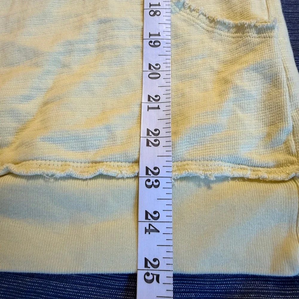 Free People Women Yellow Raw Edge V-Neck French Terry Hoodie Pullover Size M